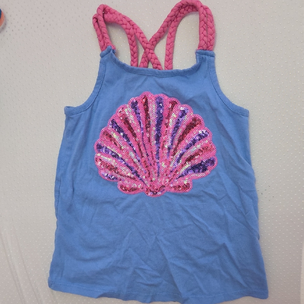💚5/$20💚Tommy Bahama Kids Tank Top with Pink Sequin Shell on Blue